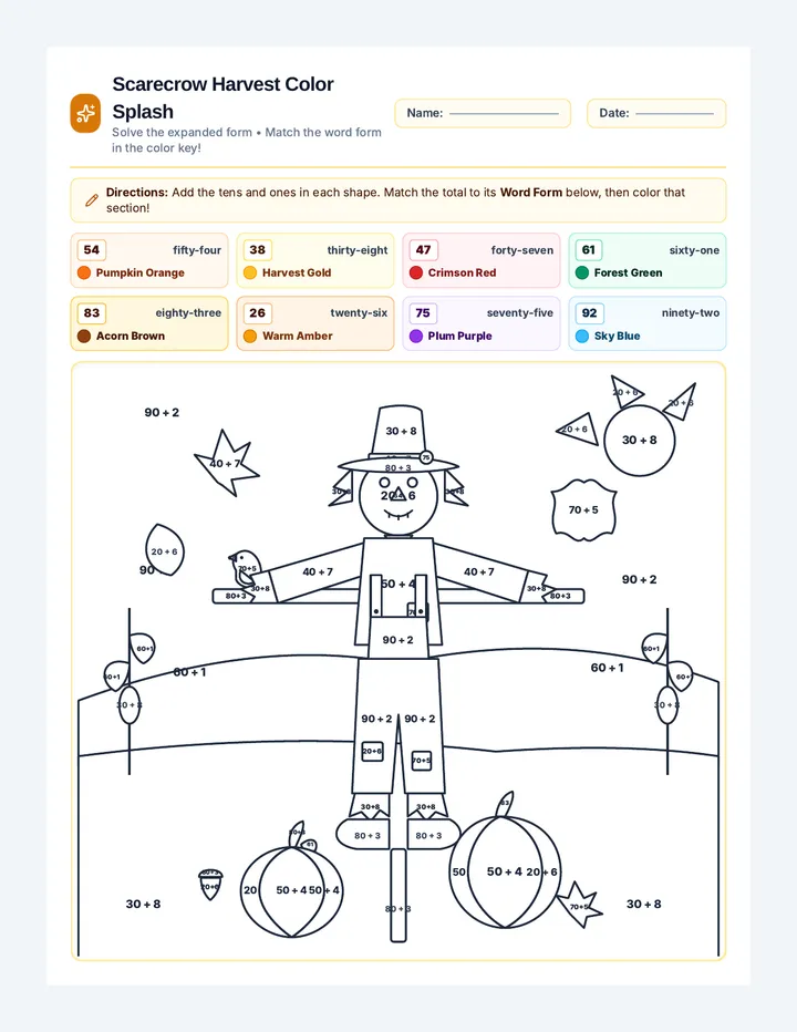 Scarecrow Harvest Color Worksheet