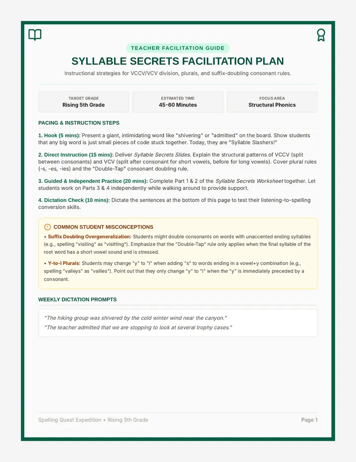 Syllable Secrets Teacher Guide