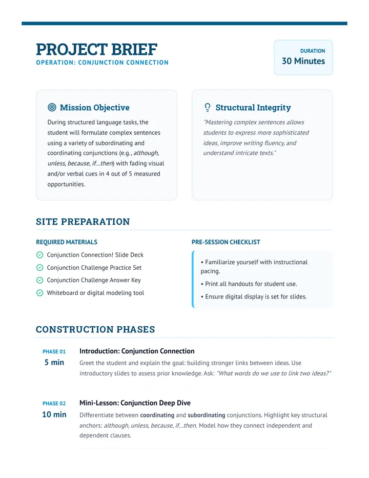 Conjunction Connection Lesson Plan