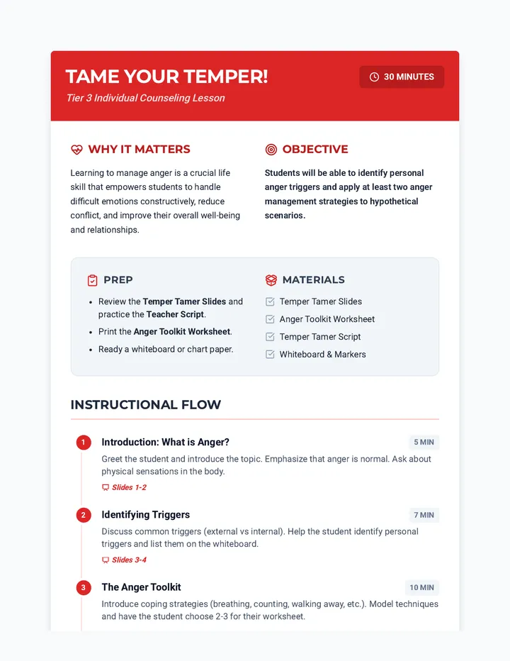 Tame Your Temper Lesson Plan
