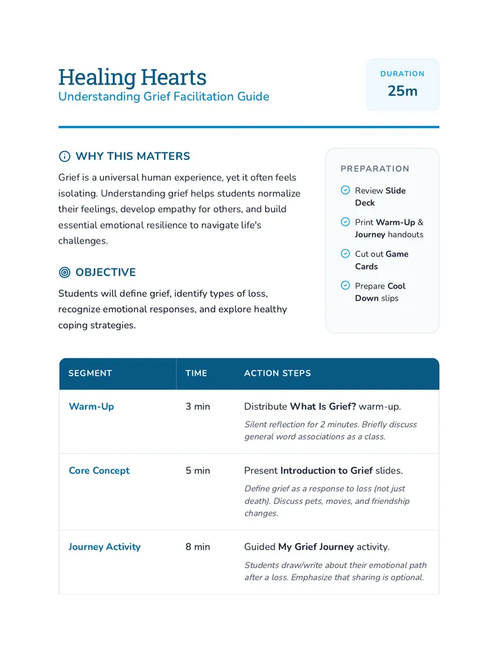 Healing Hearts Lesson Plan