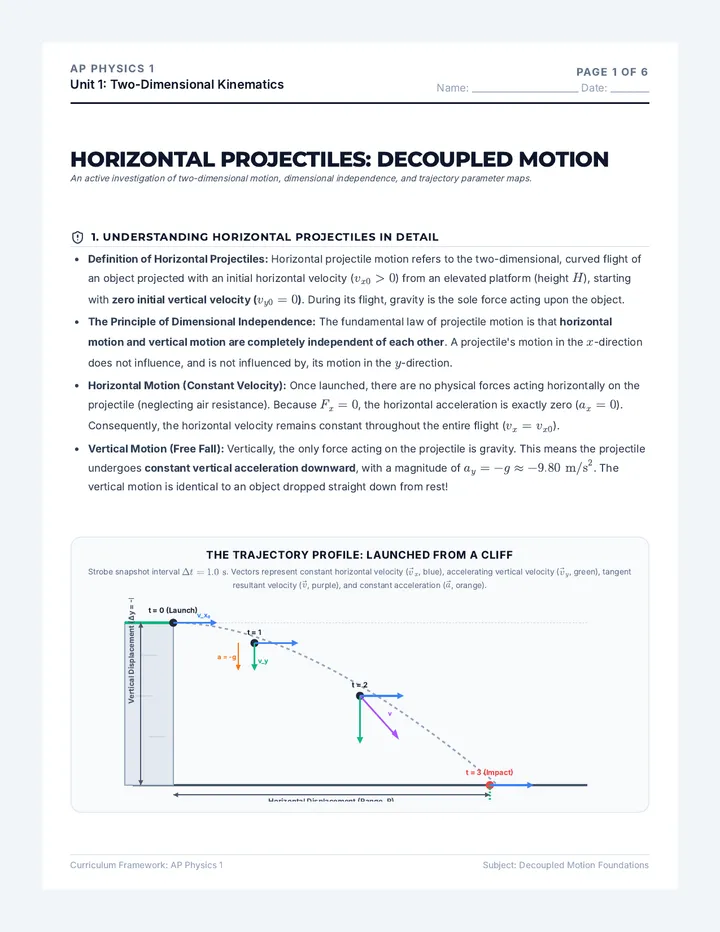 Horizontal Projectiles Reading Packet