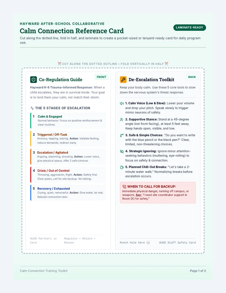 Calm Connection Reference Card