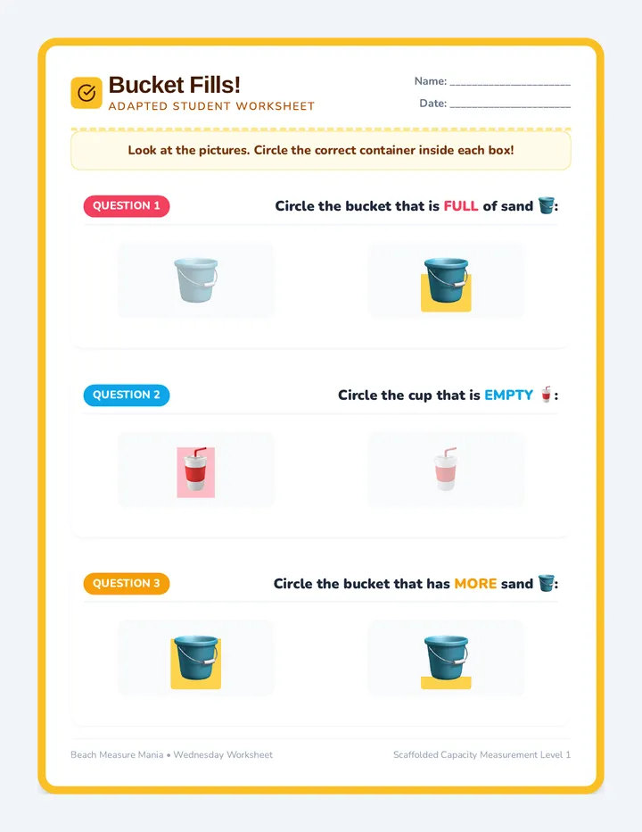 Bucket Fills Worksheet