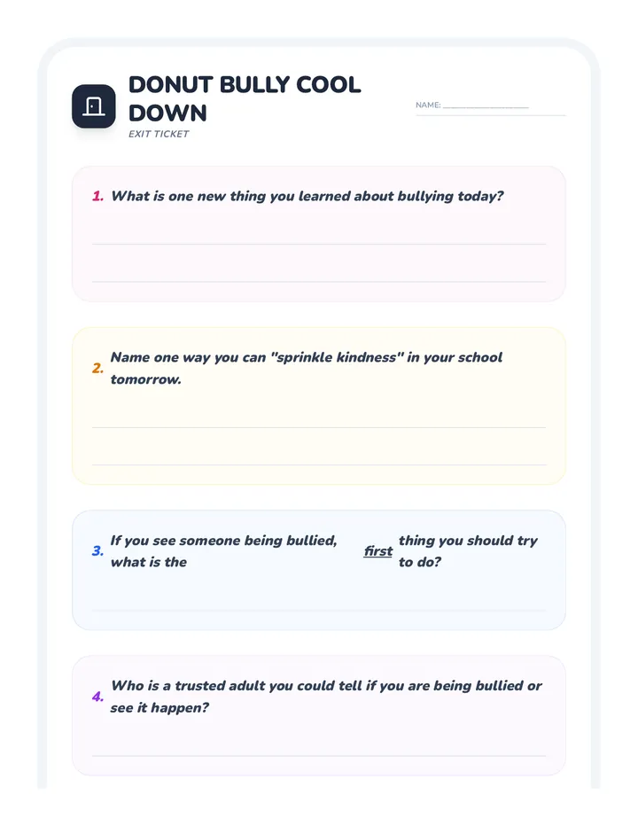 Donut Bully Cool Down Exit Ticket