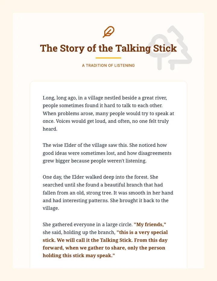 Talking Stick Reading Passage