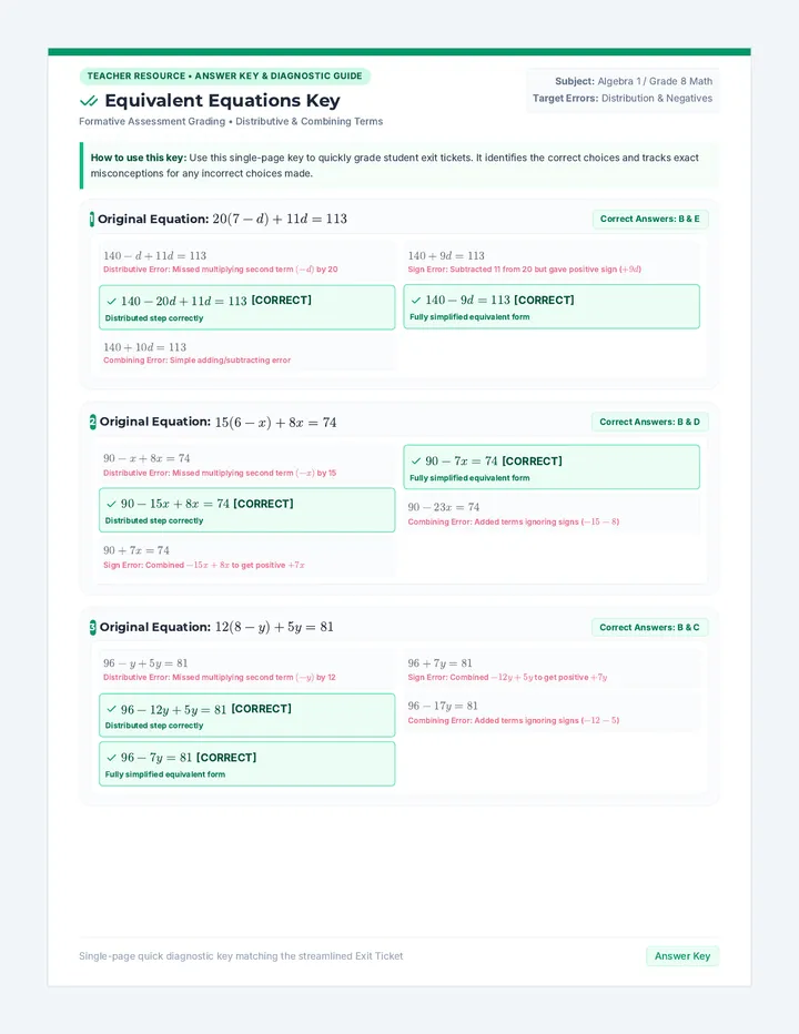 Equivalent Equations Answer Key
