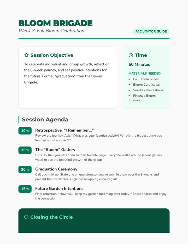 Full Bloom Celebration Session Plan