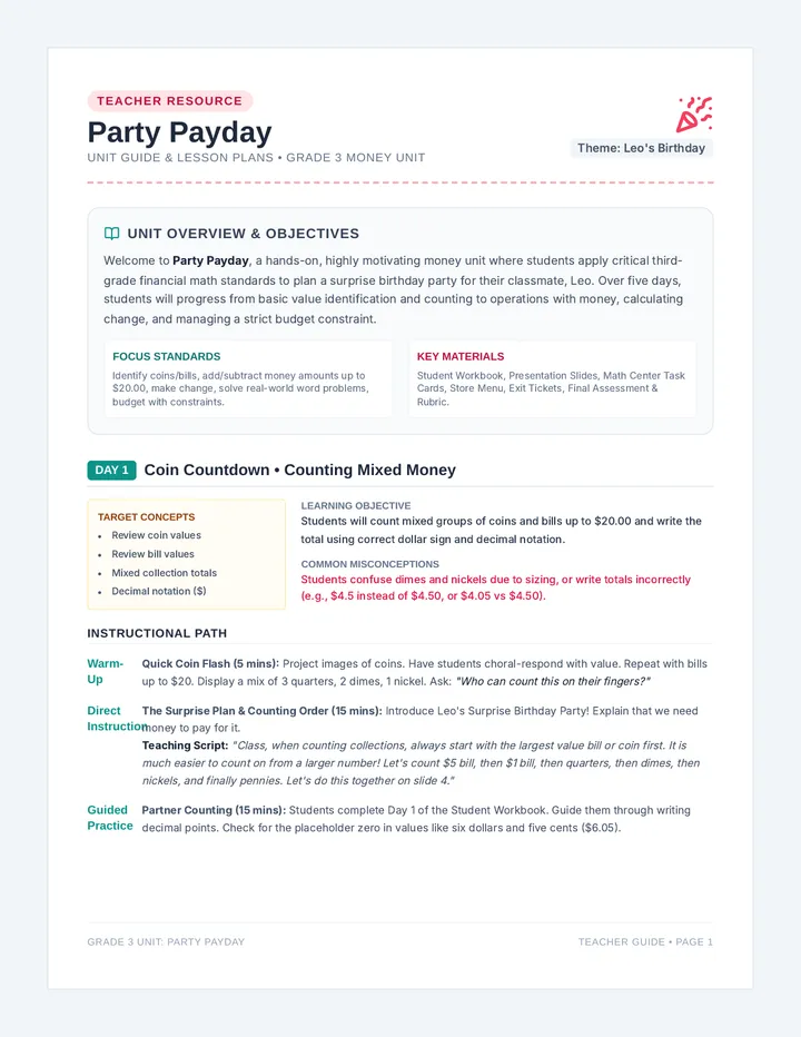 Party Payday Teacher Guide