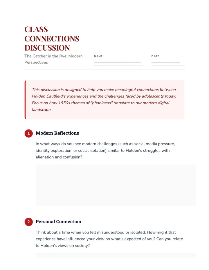 Class Connections Discussion Worksheet
