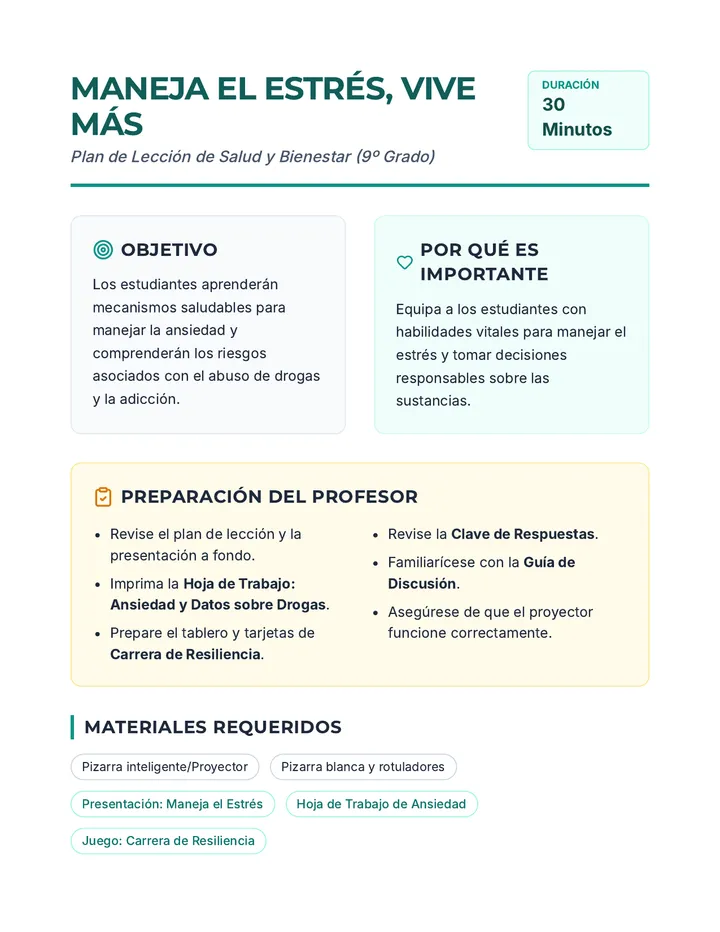 Maneja el Estrés Lección Plan
