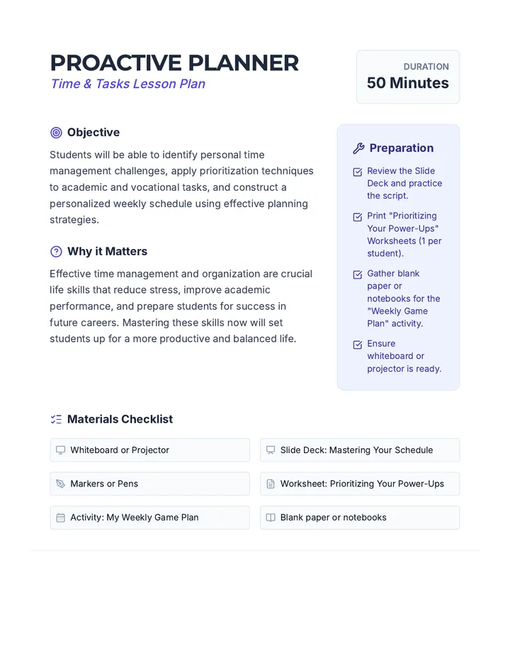 Proactive Planner Lesson Plan