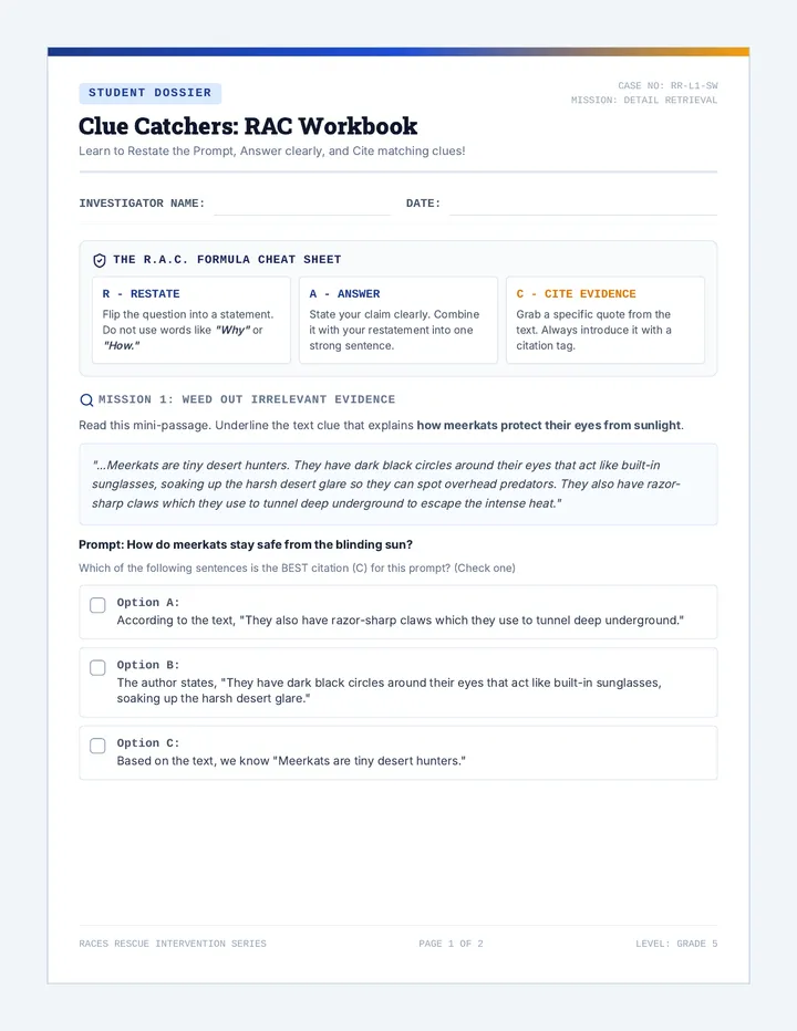 Clue Catchers Student Workbook