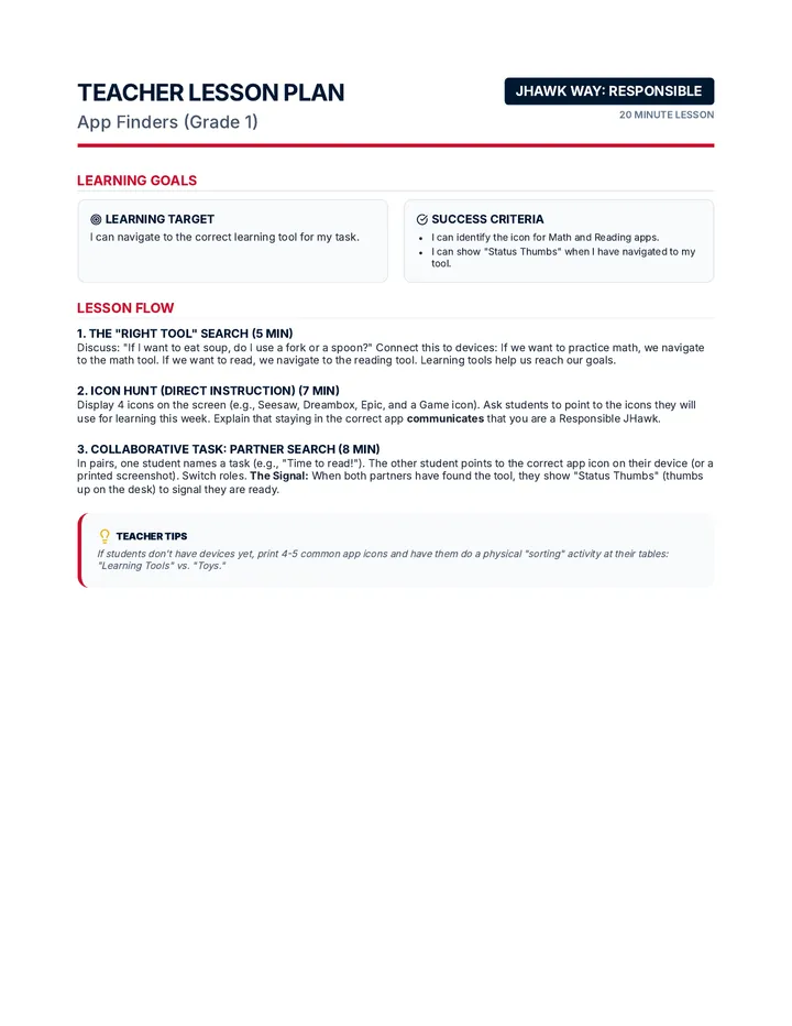 App Finders Teacher Plan 1