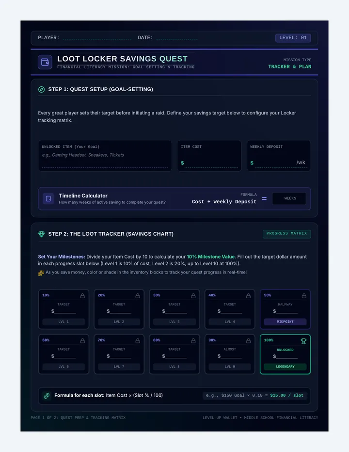 Loot Locker Savings Worksheet