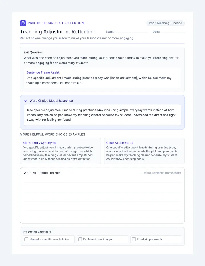 Teaching Adjustment Exit Ticket
