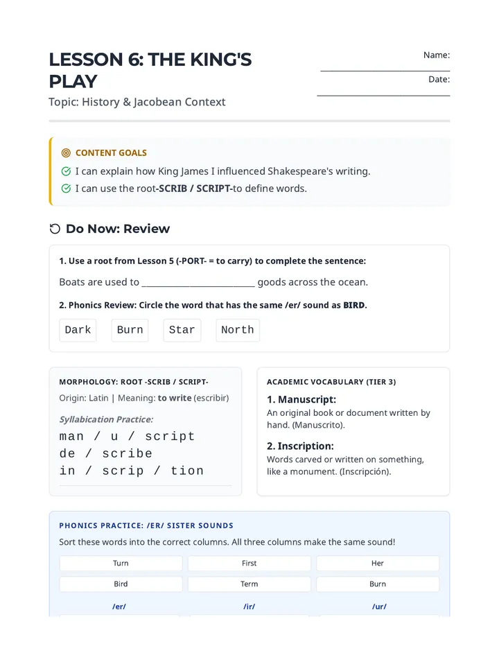 The King's Play Handout