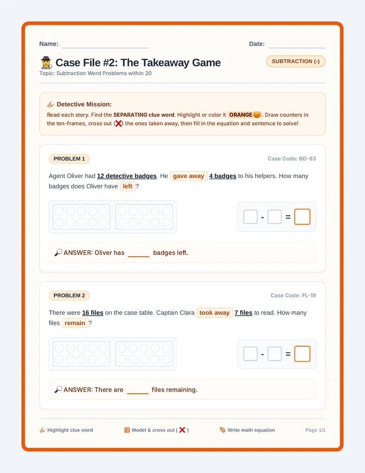 Takeaway Game Worksheet