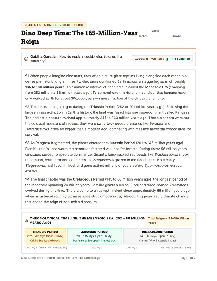 Dino Deep Time Student Handout
