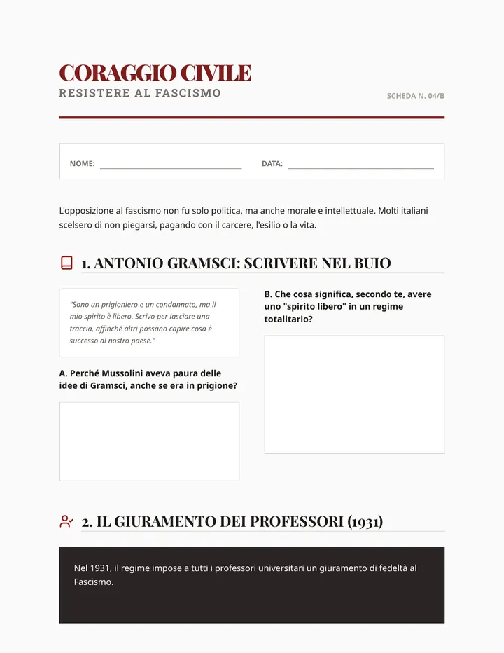 Coraggio Civile Worksheet