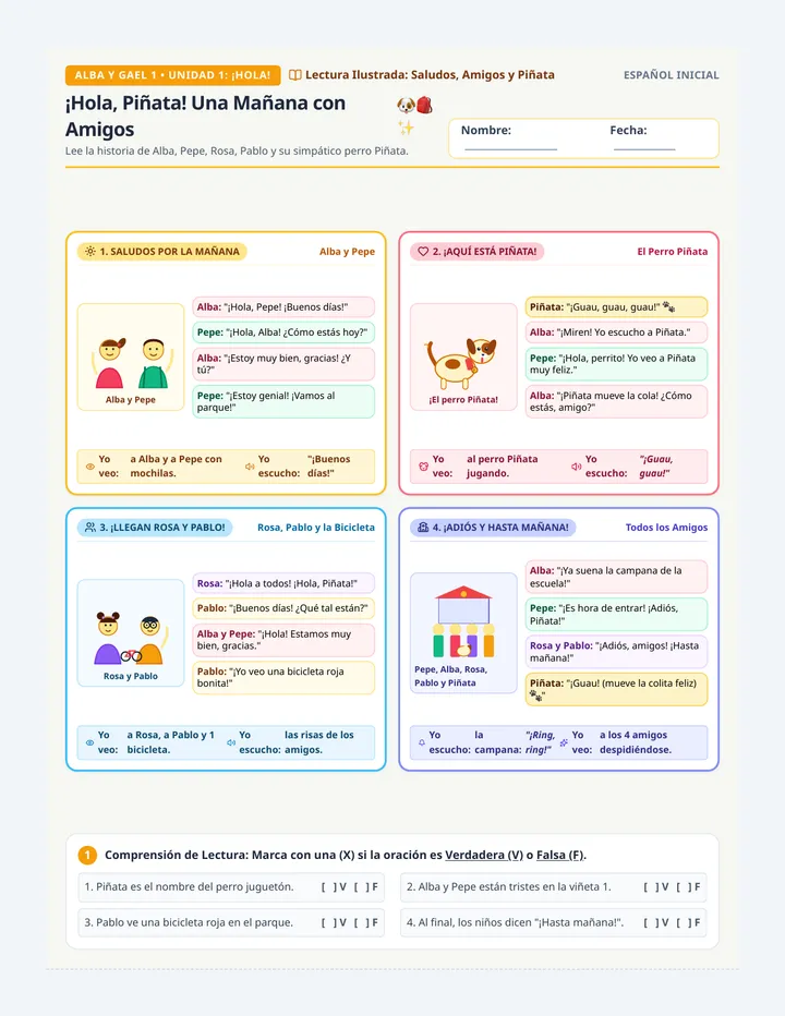 Amigos y Pinata Reading Worksheet