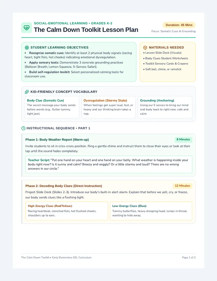 Calm Down Toolkit Lesson Plan