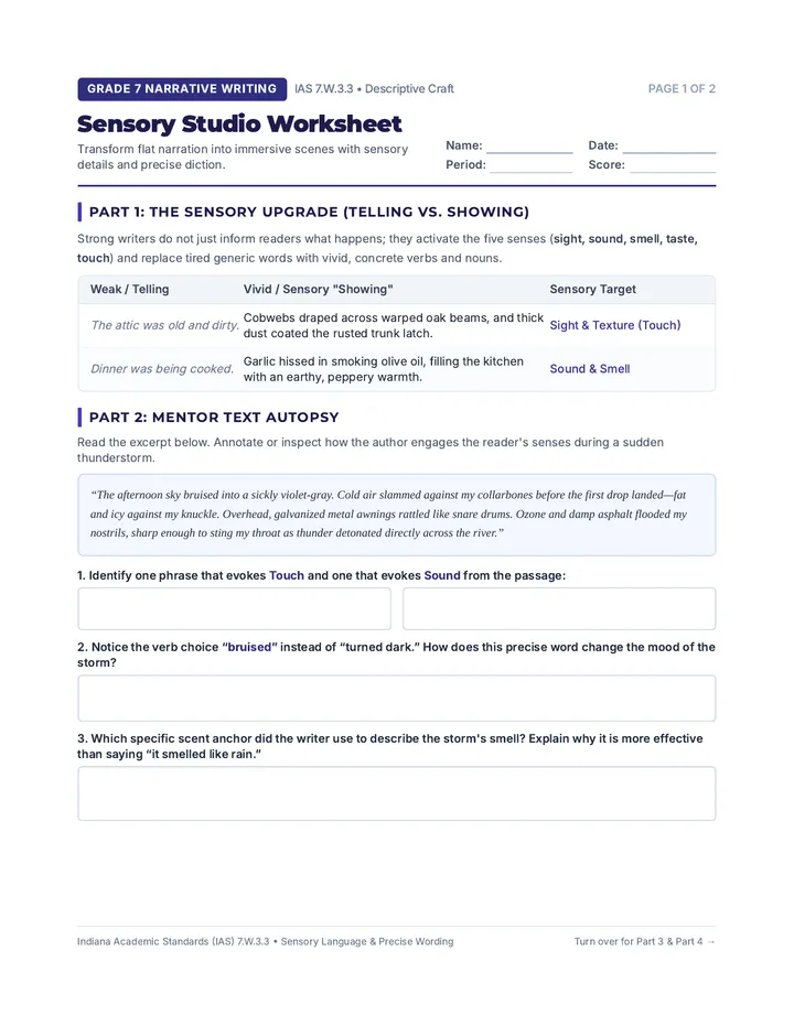 Sensory Studio Worksheet