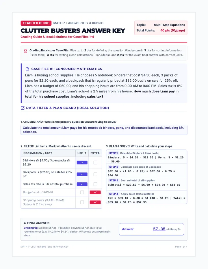 Clutter Busters Answer Key