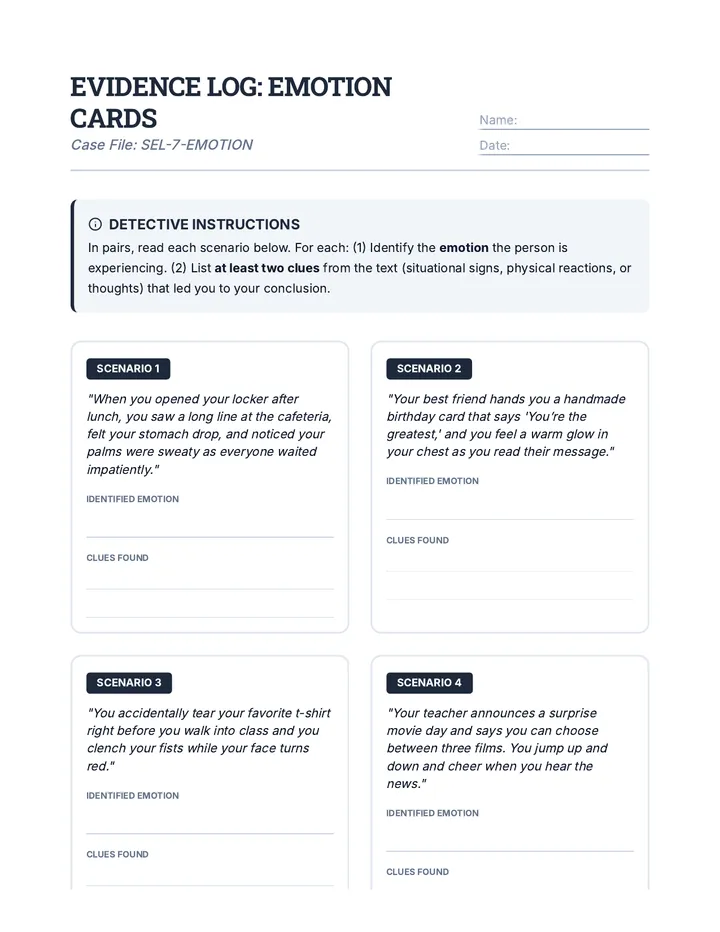Emotion Cards Activity Sheet