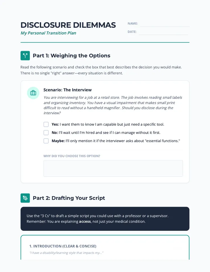 Disclosure Dilemmas Worksheet