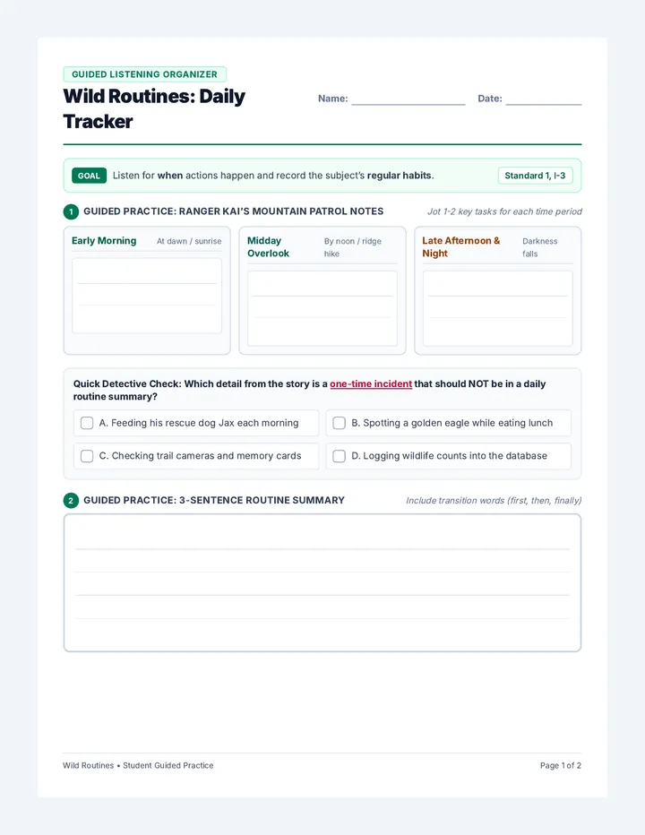 Wild Routines Worksheet