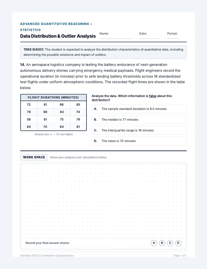 Flight Time Distribution Worksheet