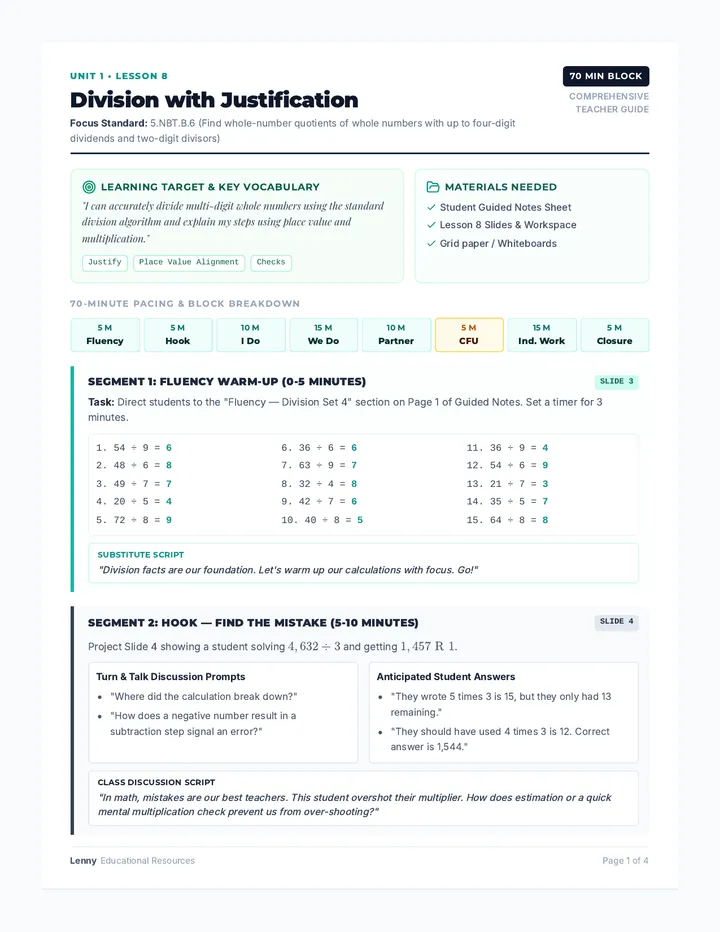 Division Justification Teacher Guide