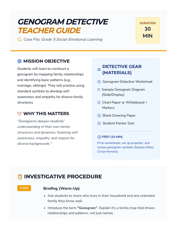 Genogram Detectives Teacher Guide