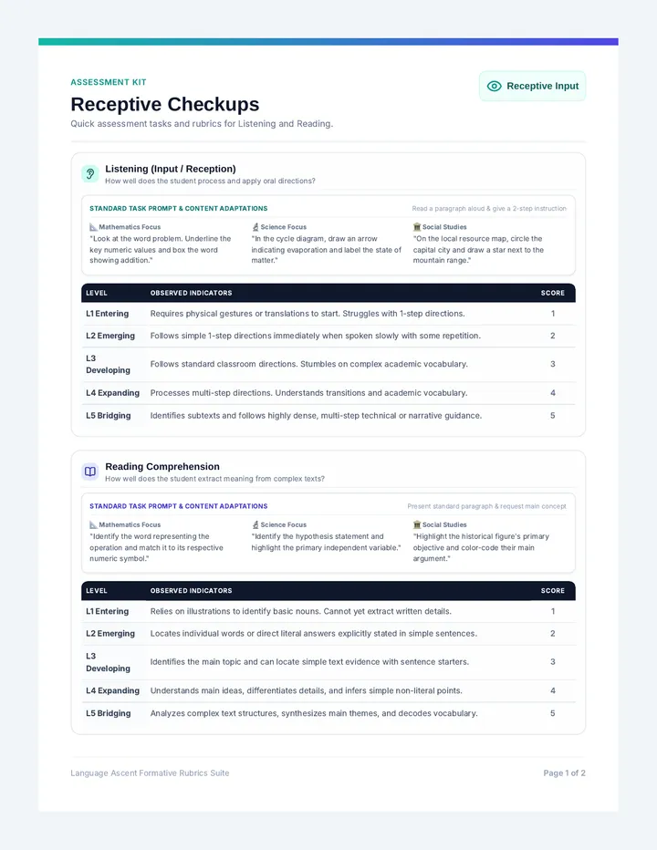 Language Ascent Checkup Rubrics
