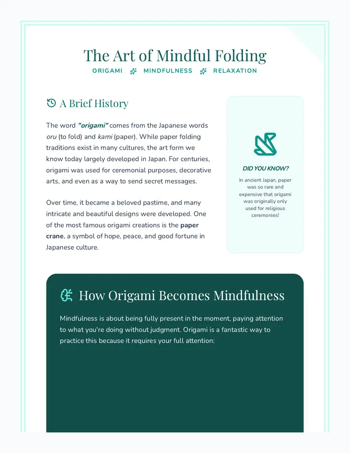 Origami for Relaxation Reading