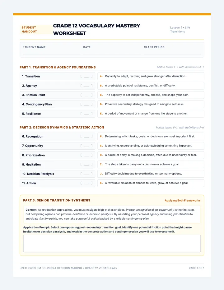 Grade 12 Vocabulary Worksheet