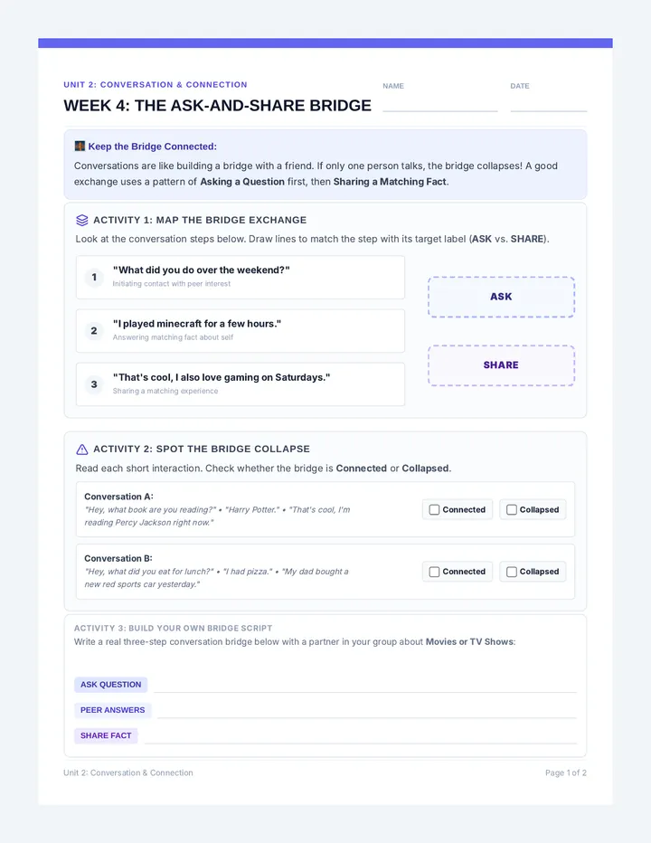 Talk and Team Worksheets