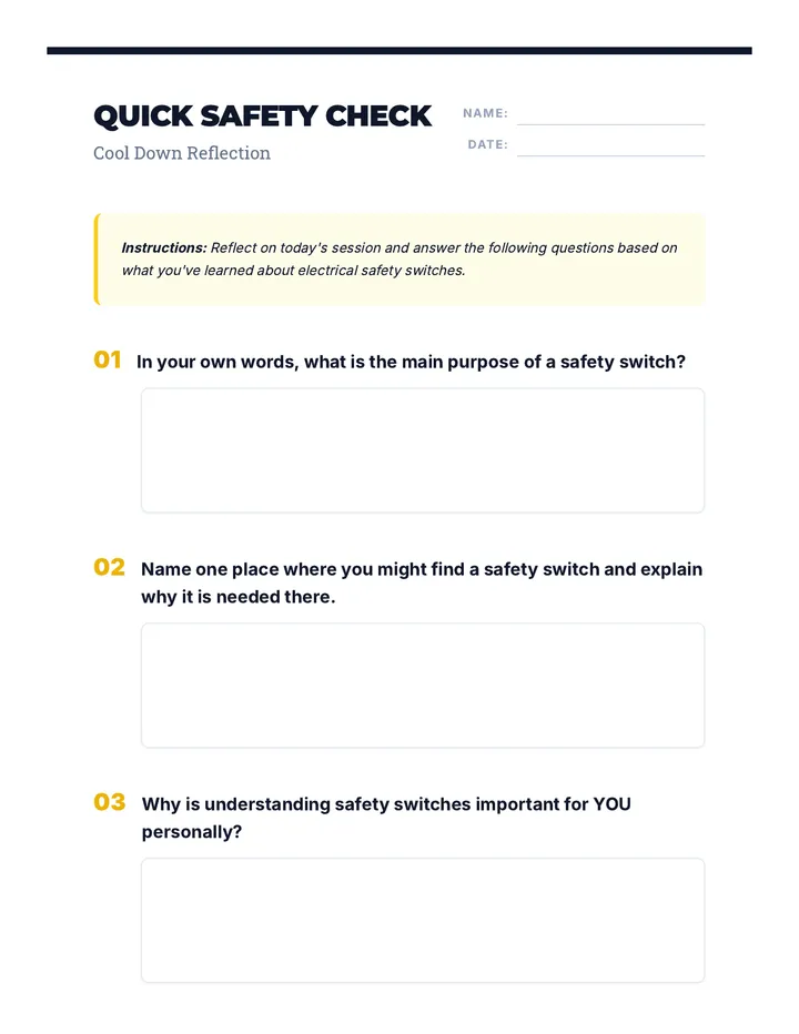 Quick Safety Check Exit Ticket