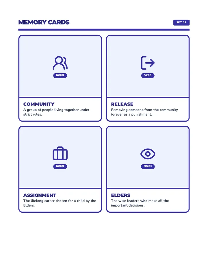 Memory Cards Vocabulary