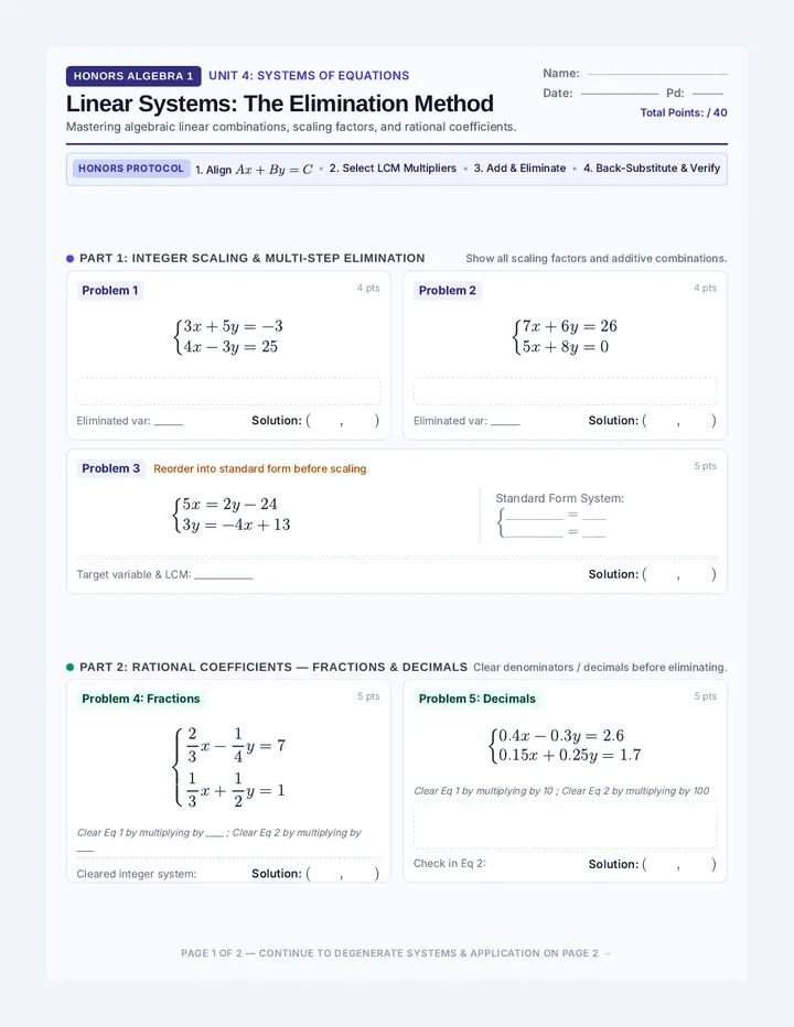 Elimination Practice Worksheet