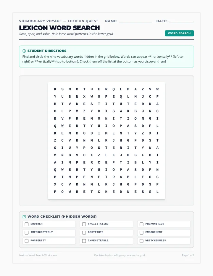 Lexicon Word Search Worksheet
