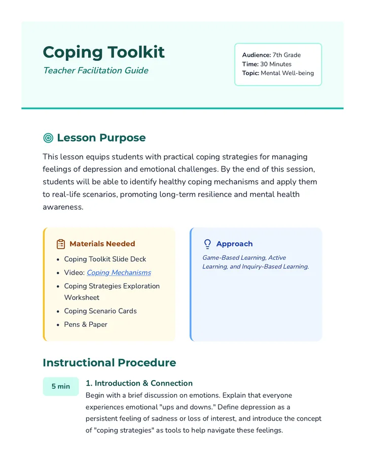 Coping Toolkit Teacher Guide
