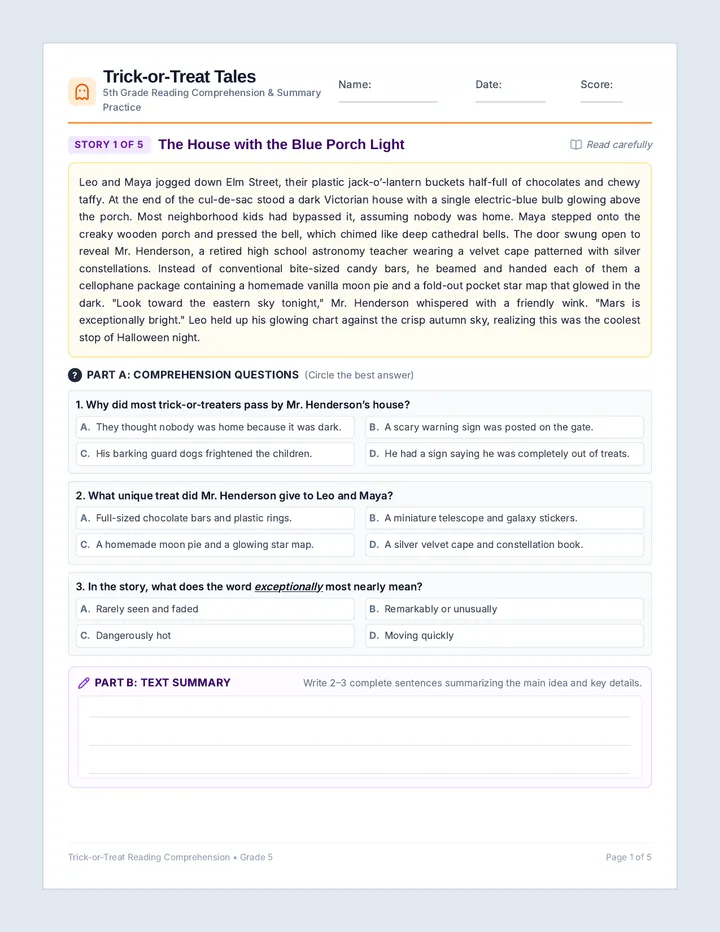 Trick or Treat Tales Worksheet