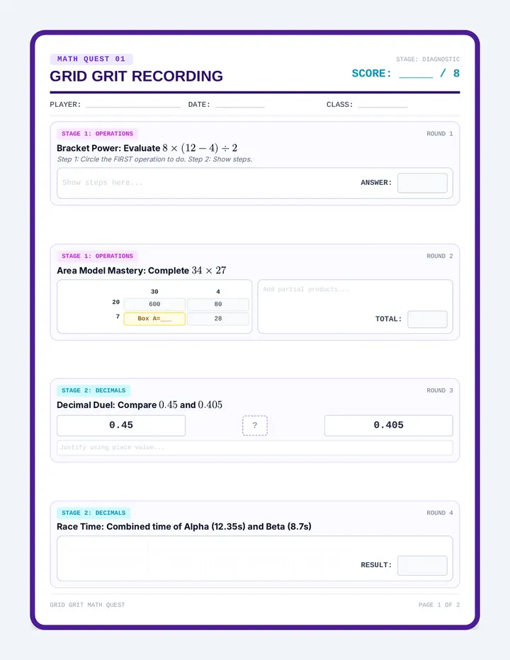 Grid Grit Recording Sheet