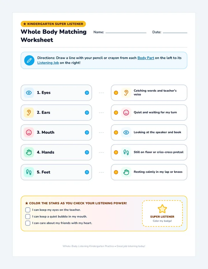 Whole Body Matching Worksheet