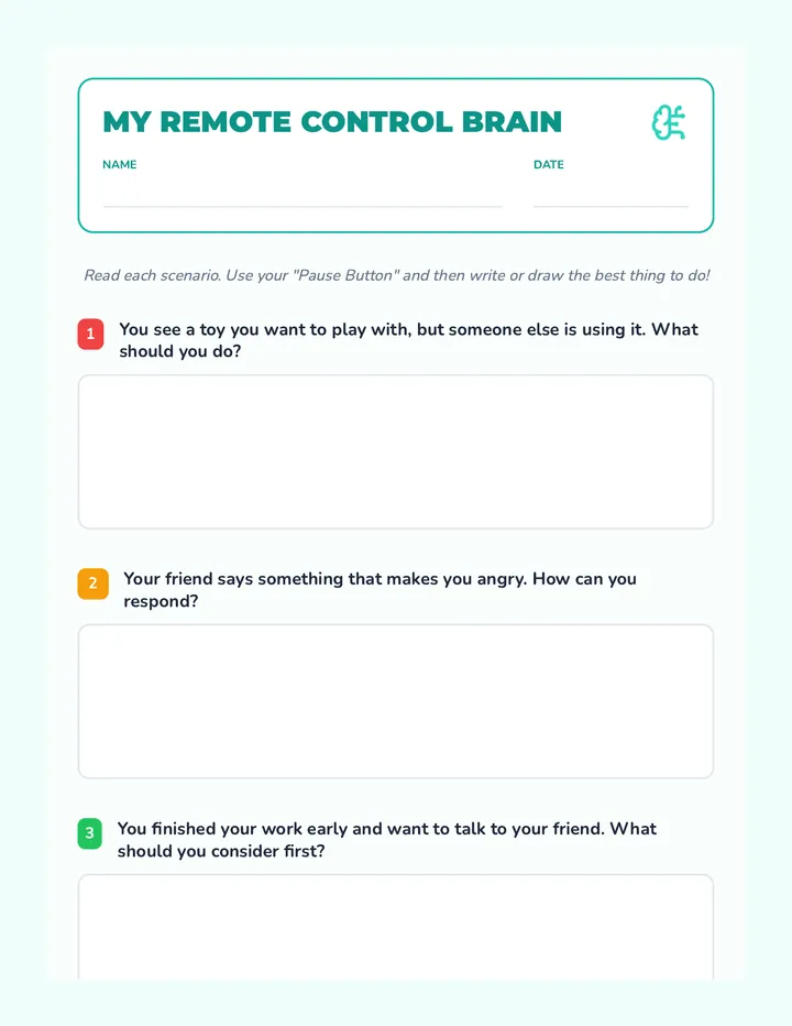 Impulse Control Worksheet