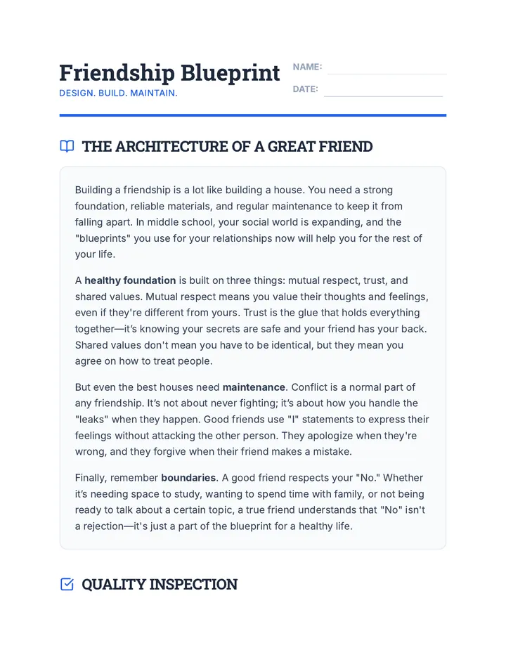 Friendship Blueprint Worksheet
