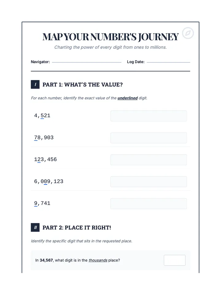 Map Your Number's Journey Worksheet