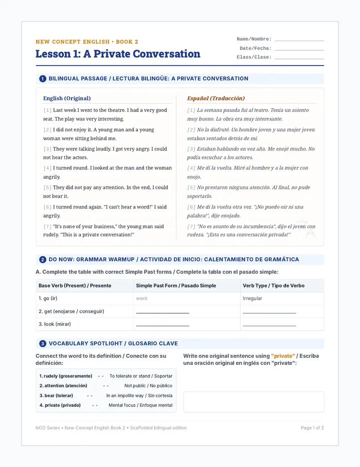 Private Conversation Worksheet
